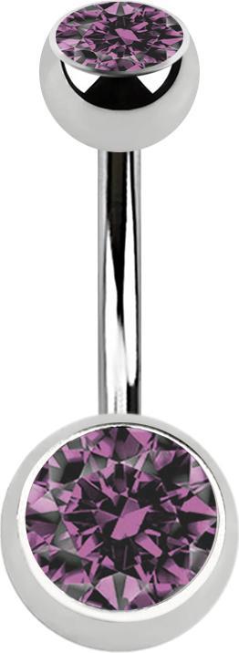 Star Piercing Banane silber mit zwei Kugeln Kristall hellviolett (ohne Messing, Chirurgenstahl 316L)
