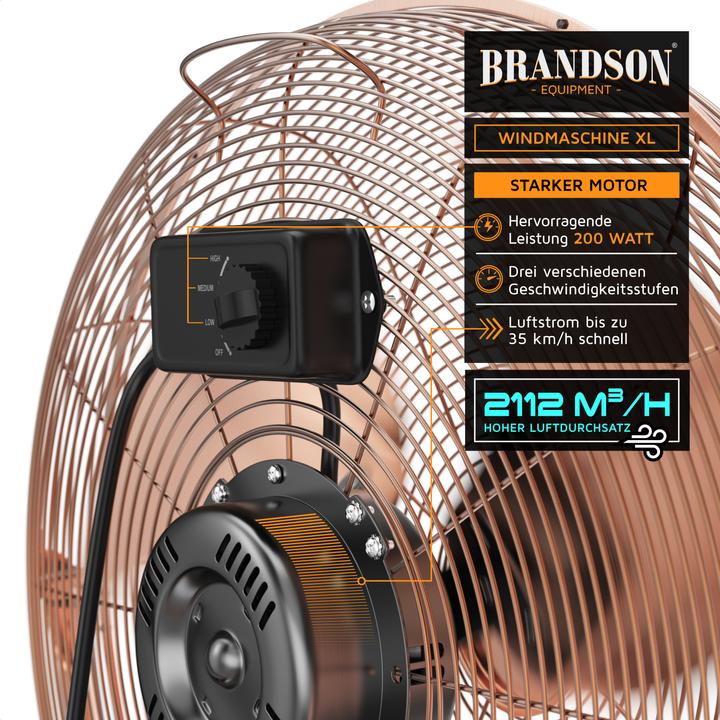Image du produit Brandson Machine à vent 53,5 cm Ø, ventilateur de sol rétro 200W inclinable, poignée de transport, grand (67 dB)