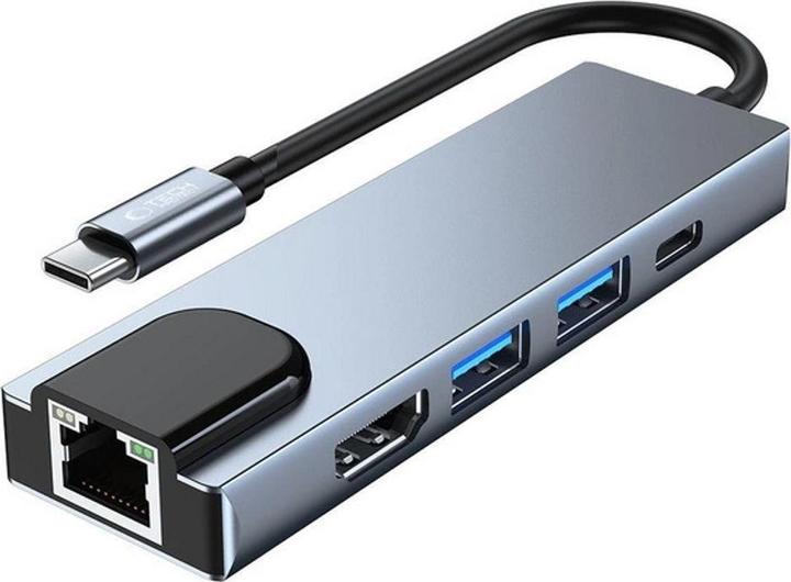 Produktbild Tech-Protect HUB V3 5in1 USB-C - USB-A 3.0 / USB-A 2.0 / USB-C / HDMI / RJ45 - gray (USB-C, 5 Ports)