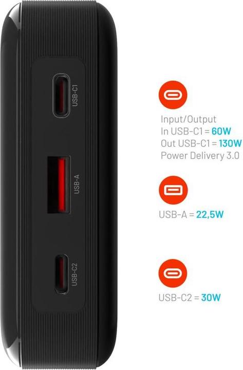 Image du produit Fixed Zen PRO USB-C PD 130W Power Bank 20.000 mAh Noir (20000 mAh, 130 W, 74 Wh)