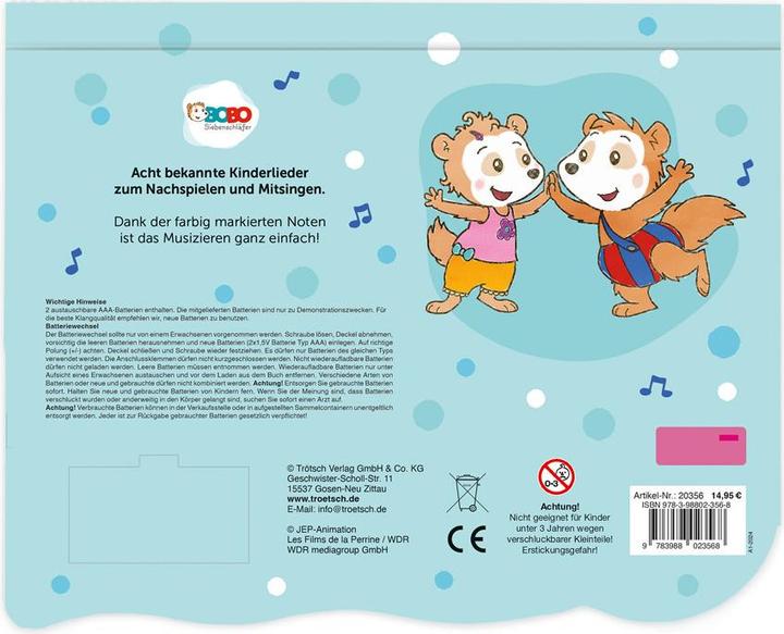 Produktbild Bobo Siebenschläfer Klavierbuch Meine ersten Lieder Soundbuch Liederbuch (Deutsch)