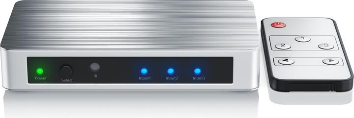 Primewire HDMI Switch 4k UHD, 3 Port, Distributor with remote control & power supply unit