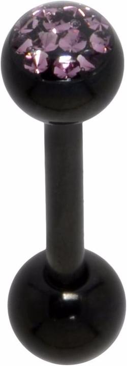 Bijouteria Zungenpiercing (Kristall, PVD Beschichtung (schwarz), Chirurgenstahl 316L, Epoxiharz)