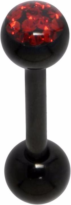 Bijouteria Zungenpiercing (PVD Beschichtung (schwarz), Chirurgenstahl 316L, Epoxiharz, Kristall)