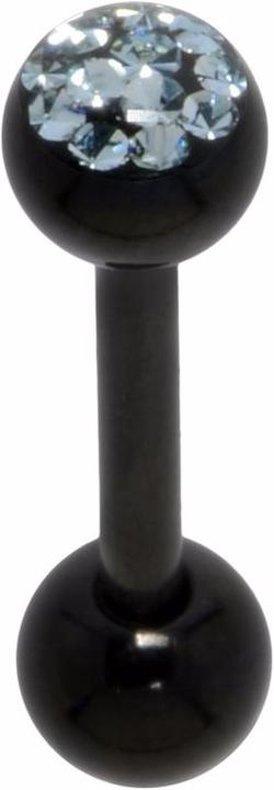 Bijouteria Zungenpiercing (Chirurgenstahl 316L, Epoxiharz, Kristall, PVD Beschichtung (schwarz))