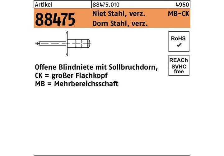 Gesipa PolyGrip Blindniete Stahl/Stahl Grosskopf 3,2 x 11 K 9,5, 1000 St. (1000 Stk.)