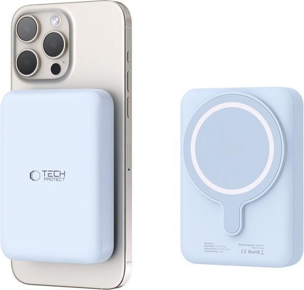 Actual product image Tech-Protect LifeMag PB11 Powerbank with MagSafe 10000mAh 15W USB-C port - blue + USB-C cable (10000 mAh, 15 W)