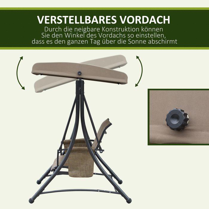 Produktbild Swisshandel24 Hollywoodschaukel, 3-Sitzer, verstellbares Sonnendach, bis 300kg, 196x128x172 cm, Braun