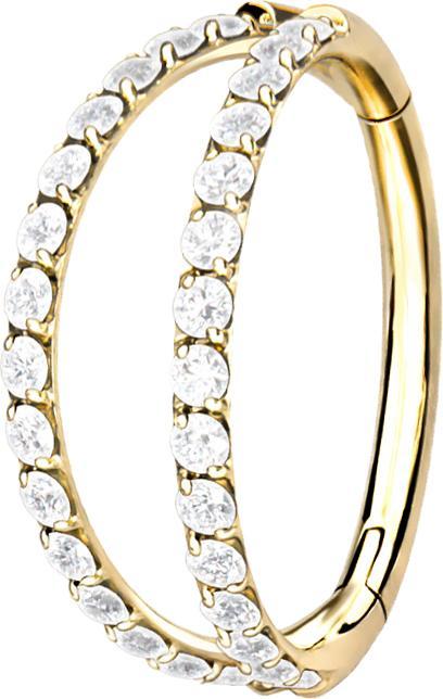 Produktbild Star Piercing Micro Segmentring klappbar vergoldet zwei Ringe mit Kristallen (ohne Messing, Titan G23)