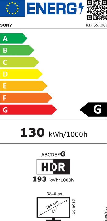 Etichetta energetica Sony KD65X80J (65", X80J, LCD, 4K, 2021)