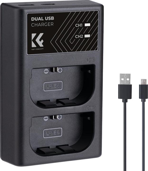 Actual product image K&F Concept LPE6NH Digital Camera LED Dual Channel Charger with Type C Charging Cable (Camera battery charger)