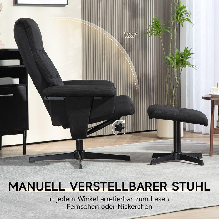 Produktbild Swisshandel24 Relaxsessel mit Hocker, Gepolstert Fernsehsessel mit Liegefunktion, Schwarz