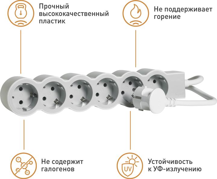 Actual product image Legrand Flat socket strip 6x socket, 3 metre cable white-grey 694565 (6 x, CEE 32/3, 3 m)