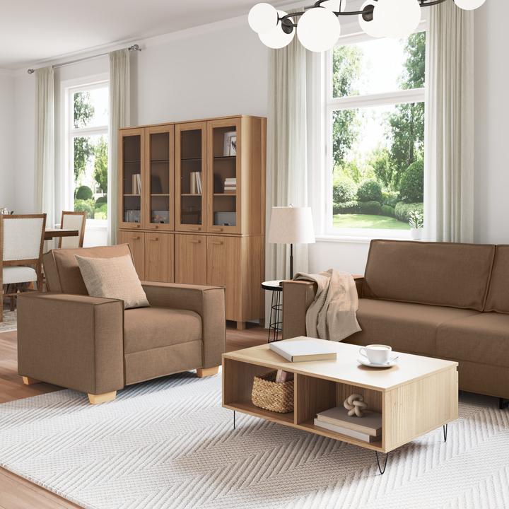 Produktbild VidaXL 3-teiliges Sofaset mit Kissen braunes Gewebe (3-Sitzer)