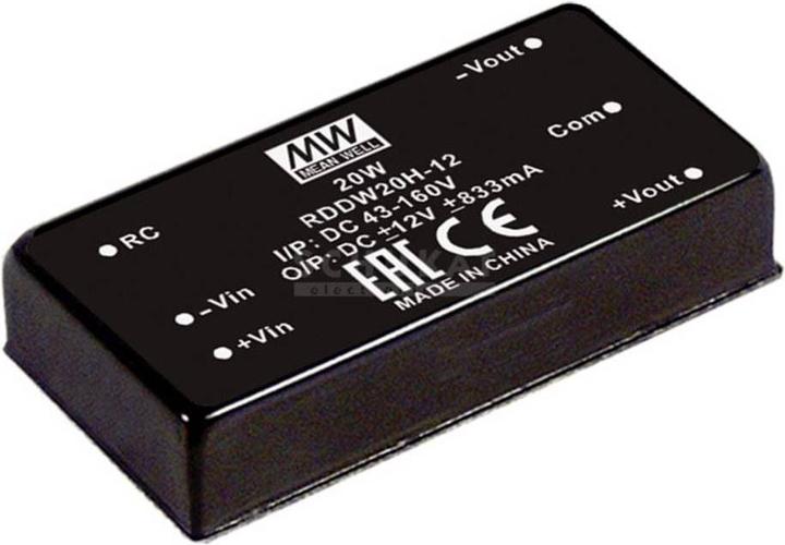 Actual product image MeanWell DC/DC Converter Modules RDDW20 Series DIP/DIL x1 Case Dual Output 1 Railway