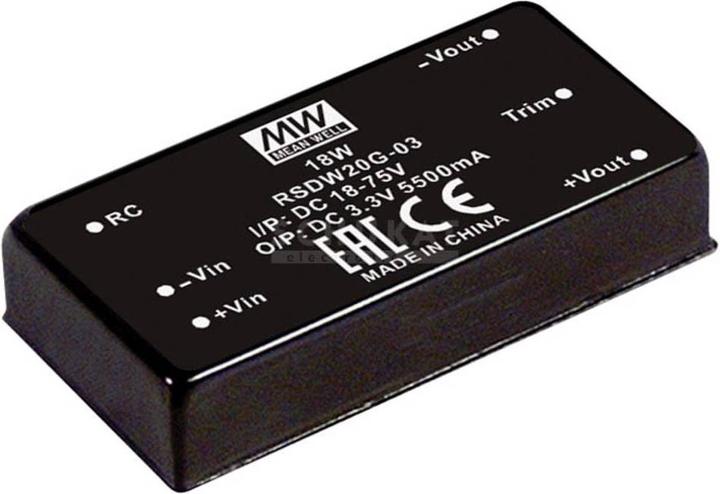 Produktbild MeanWell DC/DCWandlerModule Serie RSDW20 DIP/DIL x1 Case Single Output 1 Railway