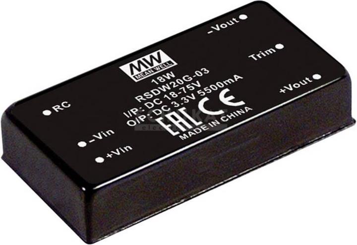 Produktbild MeanWell DC/DCWandlerModule Serie RSDW20 DIP/DIL x1 Case Single Output 1 Railway