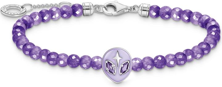 Thomas Sabo Armband Beads mit Alienkopf und violetter Kaltemaille Silber (19 cm, 925er Silber, Emaille)