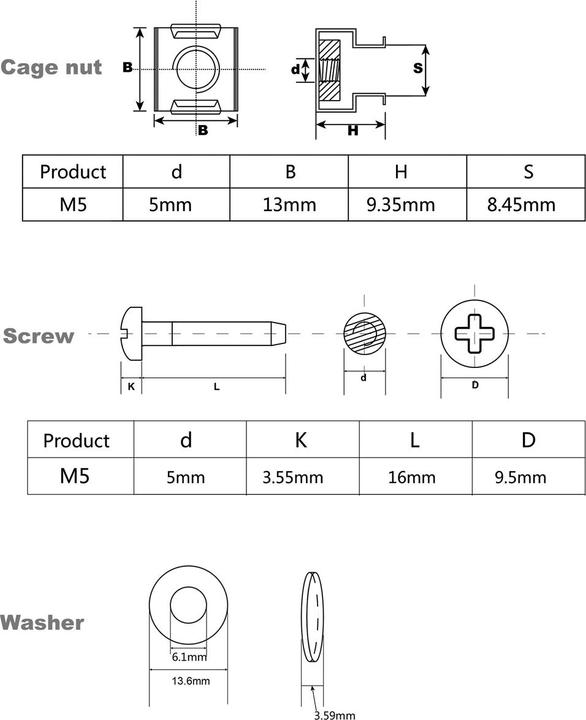 Produktbild Roline Montagematerial für 19/"-Komponenten, M5, 100-fach, schwarz