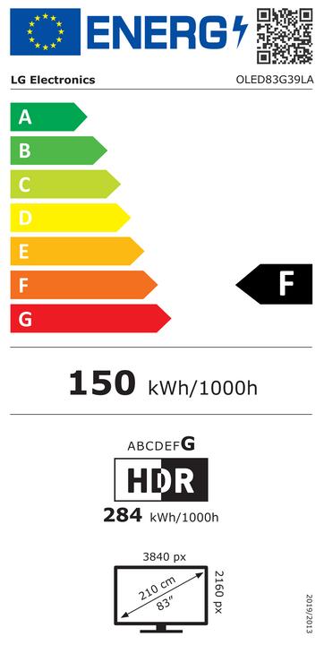 Energielabel LG OLED83G39LA.AEU (83", G3, OLED, 4K, 2023)