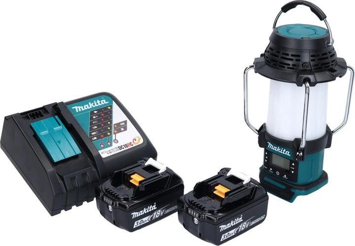 Productafbeelding Makita DMR 055 RF Batterij radio 18 V FM met lantaarn 360° zaklamp + 2x batterij 3.0 Ah + lader (FM, AM, Radiofrequentie (RF))