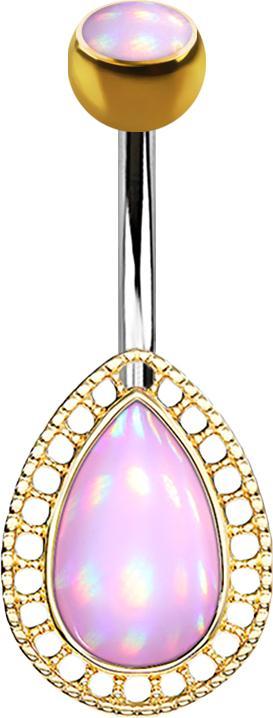 Star Piercing Banane vergoldet Tropfen mit Epoxidstein pink (Messing, Chirurgenstahl 316L)
