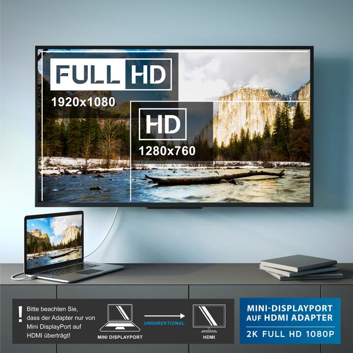 Produktbild CSL Mini DisplayPort zu HDMI Typ A Audio- & Video-Adapter, Full HD MiniDP Adapter / Konverterkabel (HDMI, Mini DP, 15 cm)