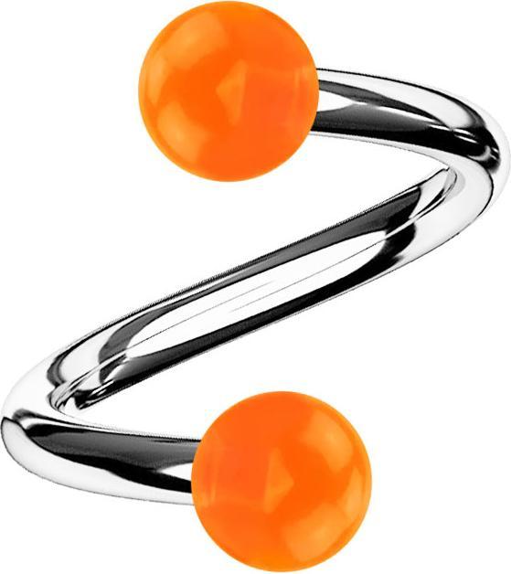 Star Piercing Micro Spirale silber mit zwei Kugeln orange transparent (Acryl, ohne Messing, Chirurgenstahl 316L)