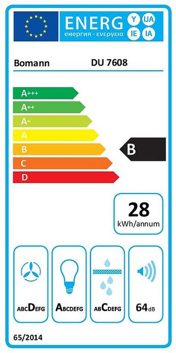 Energie-Label Bomann Pyramiden-Wand-Dunstabzugshaube DU 7608 (Wandhaube)