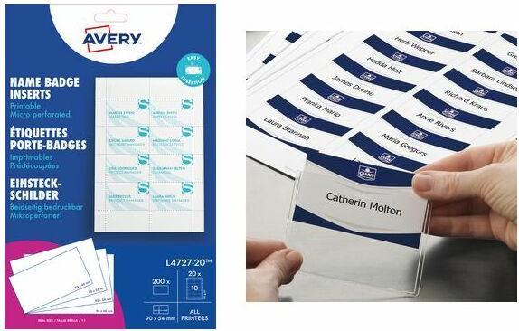 Actual product image Avery Inserts imprimables pour badges, 54 x 90 mm, blanc