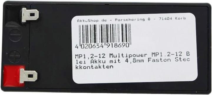 Actual product image Multipower Battery MP1.2-12 Lead acid battery with 4,8mm Faston contacts (12 V, 1.20 Ah)