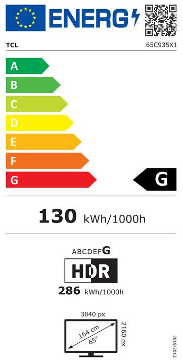 Energy Label TCL 65C935 (65", C935, QLED, 4K, 2022)