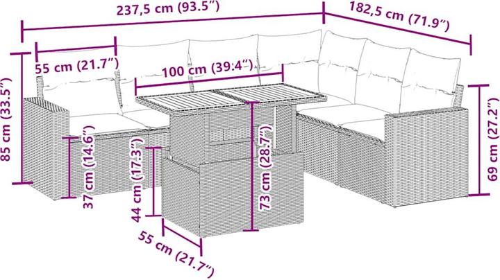 Produktbild VidaXL Gartenmöbel Sofa Garnitur Gartengarnitur Garten Sitzgruppe 7-tlg. Beige