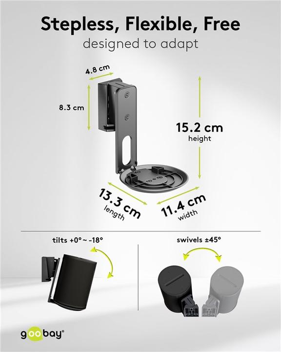 Actual product image Goobay Modern Era 1 Flex speaker wall mount, black (1 pair, Wall installation, Pivoting, Tiltable)