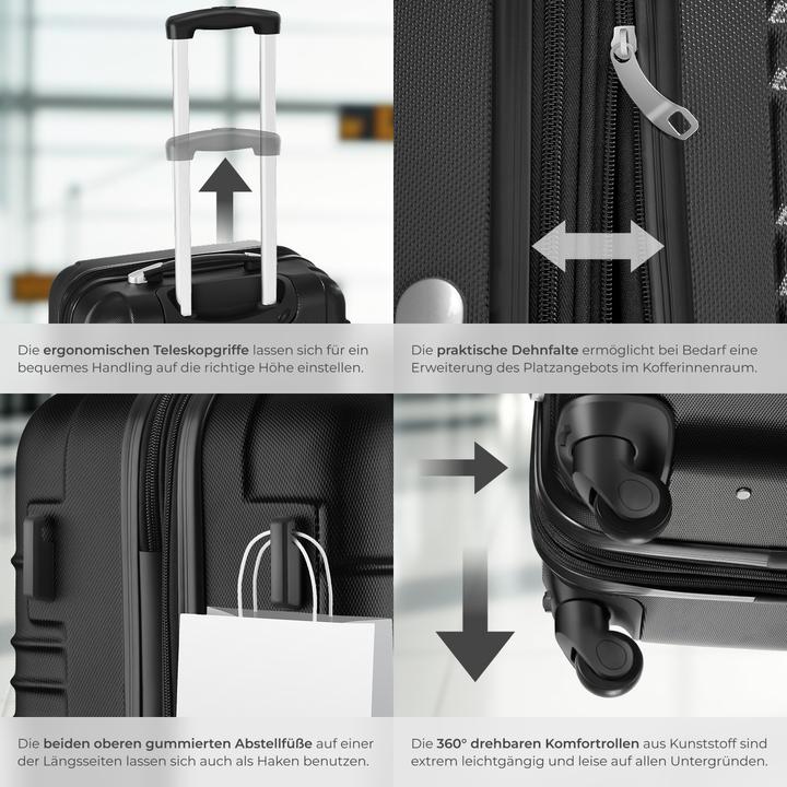 Image du produit tectake Set de 4 Valises (106 l, Bagage à main (jusqu'à 50l), M (50 - 90l), L (90 - 115l), XL (à partir de 115l))