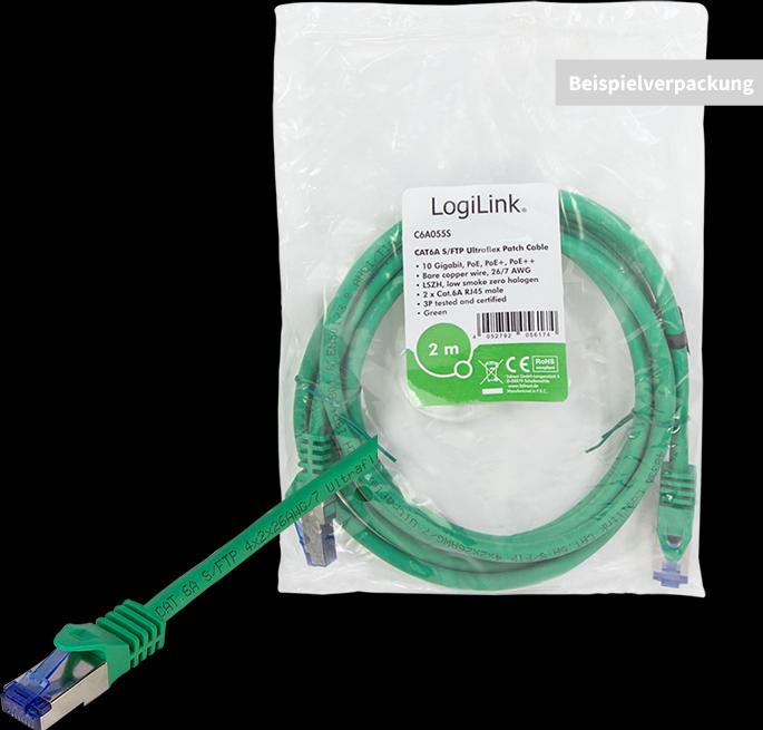 Produktbild LogiLink C6A025S RJ45 CAT 6a S/FTP 0.5m Grün (S/FTP, CAT6a, 0.50 m)