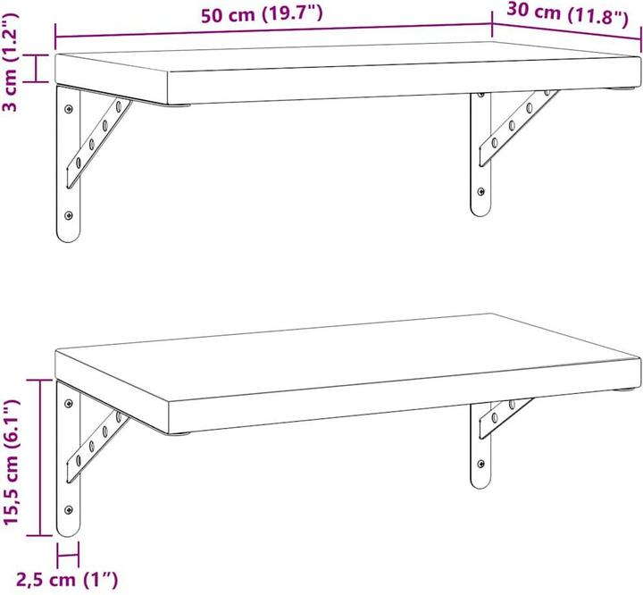Actual product image VidaXL Wall shelves 2 pcs. 50 x 30 cm Noble (50 x 30 x 3 cm)