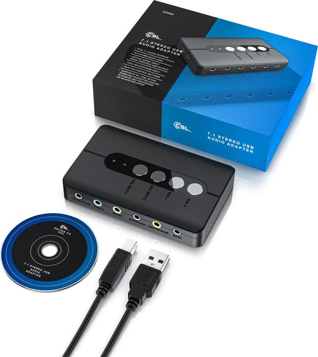 Immagine prodotto CSL Scheda audio USB esterna, audio surround 7.1, adattatore audio stereo, per PC - Win 10, 11 (USB)