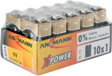 Ansmann Batterie Block E 6LR61 1er x-Pow. Spannung von 9 V - Batterie - 9V-Block (1 Stk., 9V Block, 550 mAh)