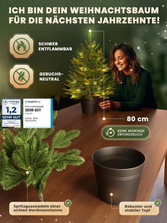 Produktbild Artitree Weihnachtsbaum 80 cm im Topf mit integrierter Lichterkette (80 cm)