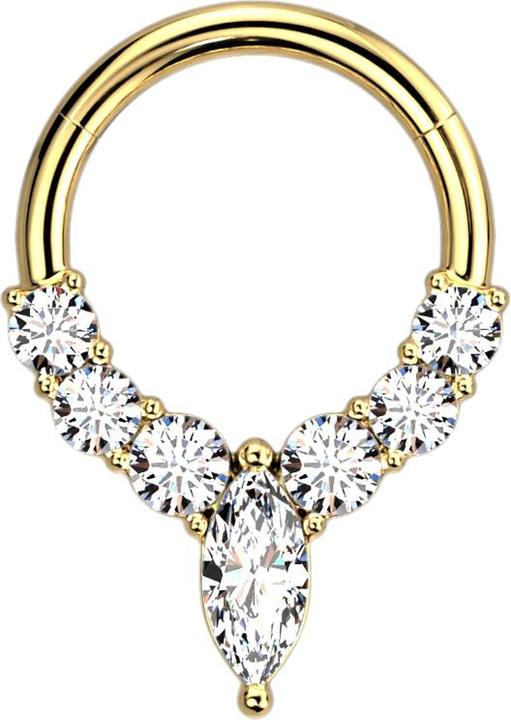 Immagine prodotto Star Piercing Anello micro segmento con cerniera placcato oro sei cristalli placcati oro e uno ovale (Acciaio chirurgico 316L, senza ottone)
