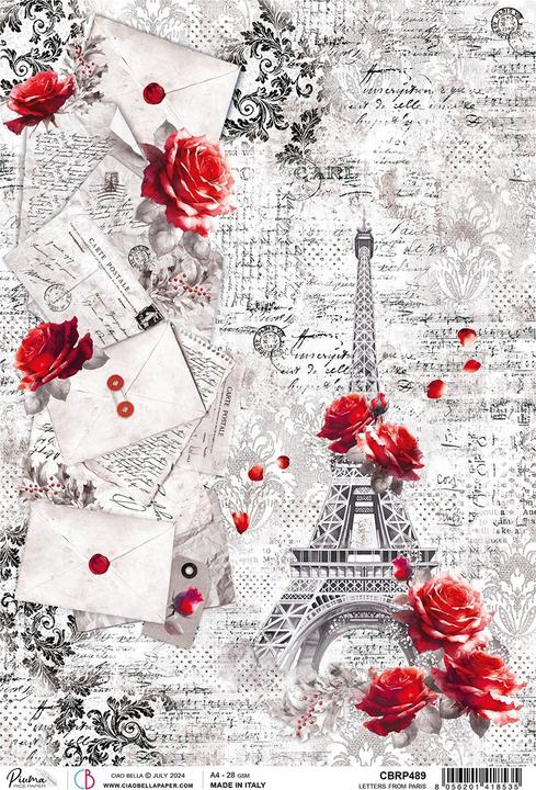 Produktbild Ciao Bella Motiv-Strohseide "Paris Je t'aime - Letters from Paris", DIN A4 (28 g/m², 1 x)