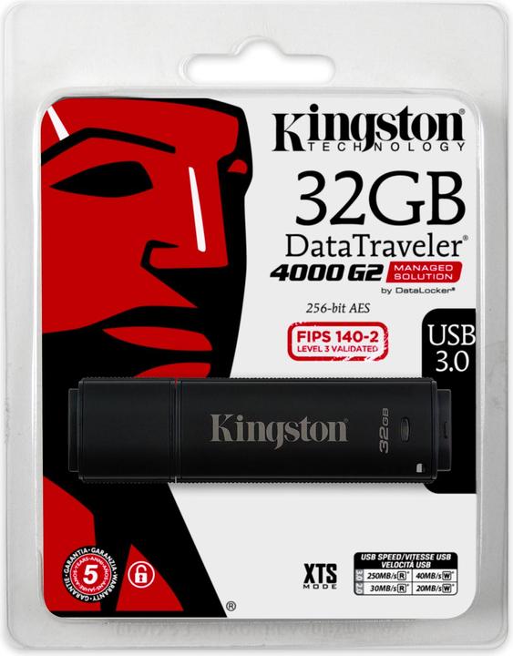Produktbild Kingston 32GB USB3.0 DT4000 G2 256 AES FIPS 140-2 Level 3 Management Ready (32 GB, USB-A)