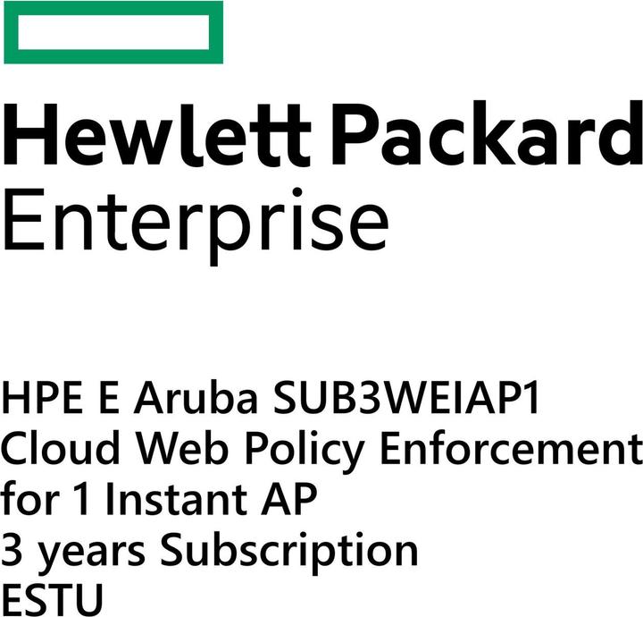 Immagine prodotto HPE E Aruba SUB3-WE-IAP-1, Cloud Web Policy Enforcement, per 1 Instant AP, abbonamento di 3 anni, E-STU (1 Dispositivi, 36 mesi)
