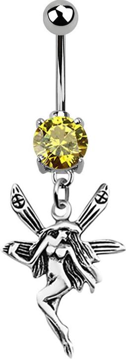 Star Piercing Banane silber mit Anhänger Fee gelb (Chirurgenstahl 316L, ohne Messing, 925 Sterlingsilber)