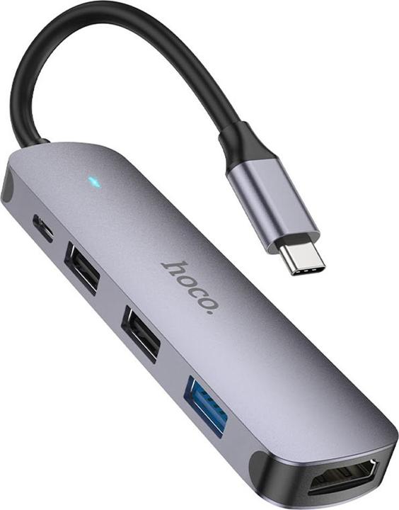 Produktbild Hoco Adapteris HB27 Type-C Multi-Function Converter HDMI+USB3.0+USB2.+PD pilkas (6 Ports)