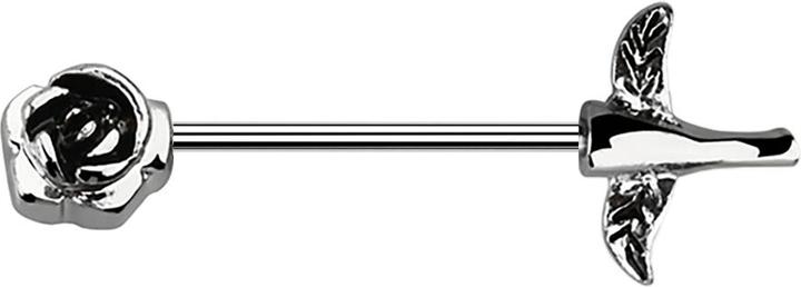 Star Piercing Barbell silber mit Rose (Chirurgenstahl 316L, ohne Messing)