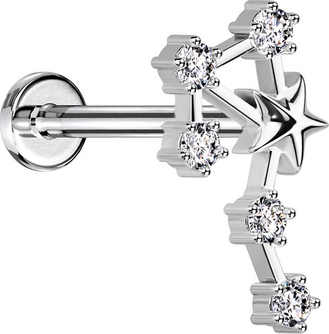 Star Piercing Micro Labret Innengewinde silber Sternzeichen Waage mit Kristallen (Chirurgenstahl 316L, Messing)