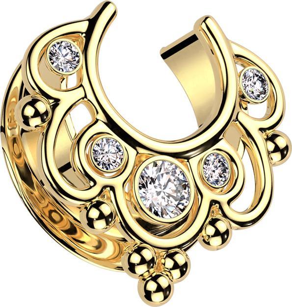 Star Piercing Sattel vergoldet Blumen mit Kristallen silber (Chirurgenstahl 316L)