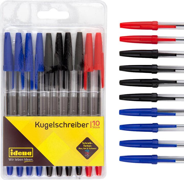 Idena 500234 - Ballpoint pen, 10 pieces, assorted writing colours (Multicoloured, 10 x)
